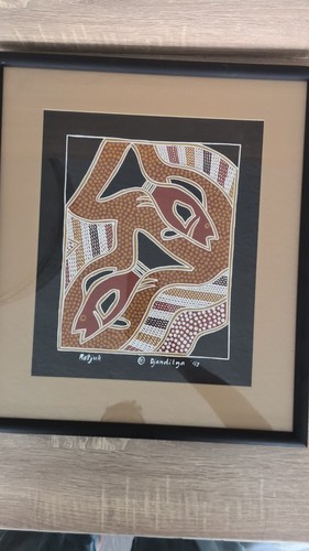 Framed Aboriginal Indigenous Yirritja Clan Fish Art ELIZABETH DJANDILGA 'Ratjuk' - Video 1 of 1