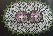 Vintage 1950 Crochet PATTERN Double Pansy 9x12.5 Flower Table Top DOILY