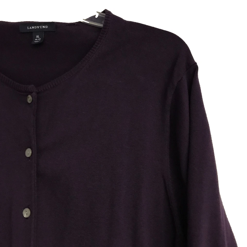 Cárdigan suéter elástico manga larga con botones Lands' End XL 18 20 púrpura para mujer Foto 3 de 4