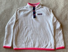 Vineyard Vines Quilted Shep Shirt White Neon Pink Girls Youth L 14 Pullover