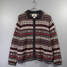 Tiara International Sweater Womens Medium Gray Fair Isle Full Zip Christmas Knit