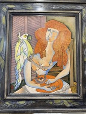 Jesus Fuertes Original Art Mixed Media on Canvas 34 Inch X 30 Inch The Parrot