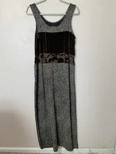 Citron Santa Monica 90s Vintage Dress Sz M Brown Velvet Burnout Silk Long Maxi