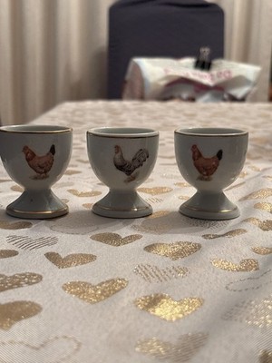 Three Vintage Chicken Chicks Egg Cups Gold Trim