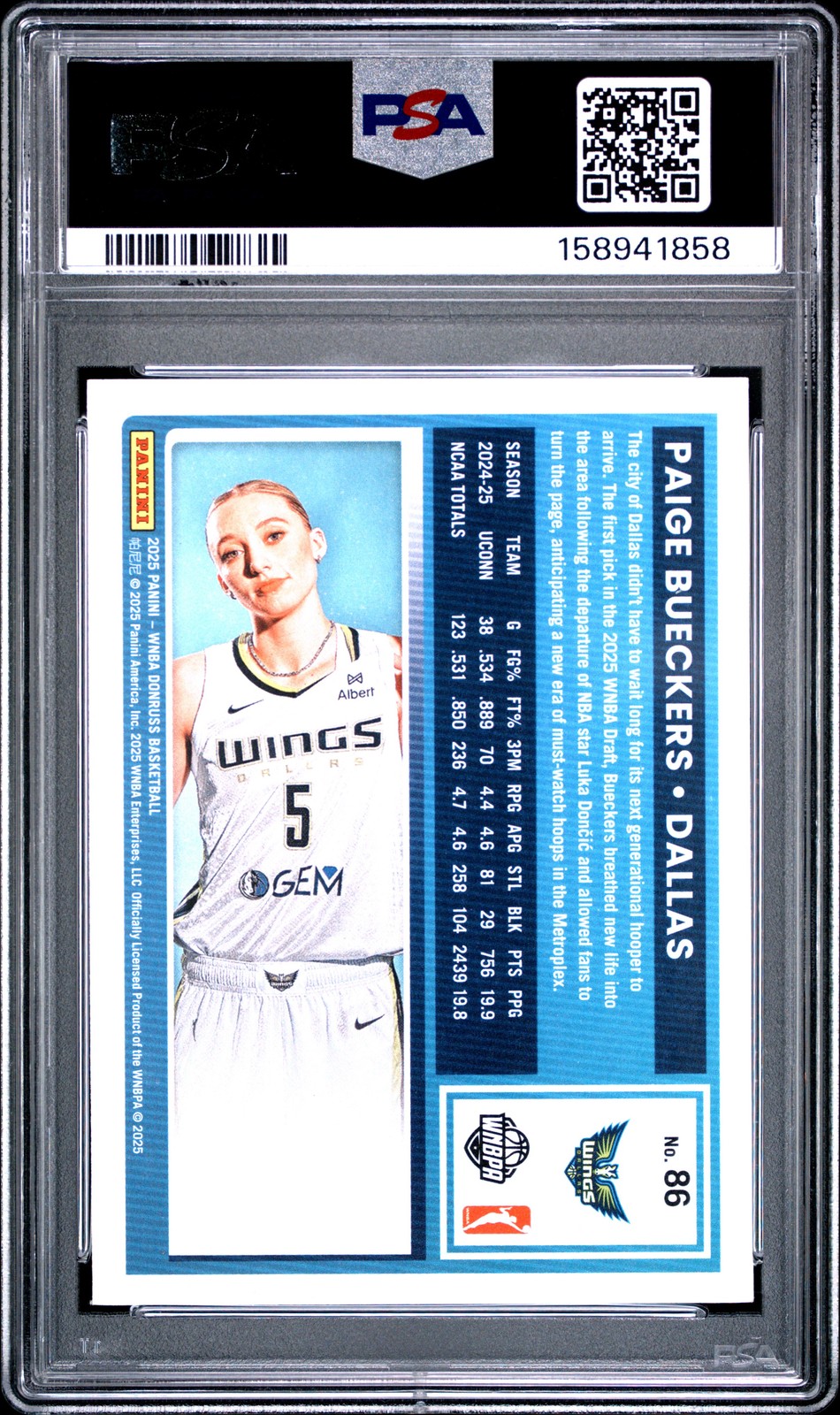 2025 PANINI DONRUSS WNBA #86 PAIGE BUECKERS ROOKIE RC PSA 8 view 2