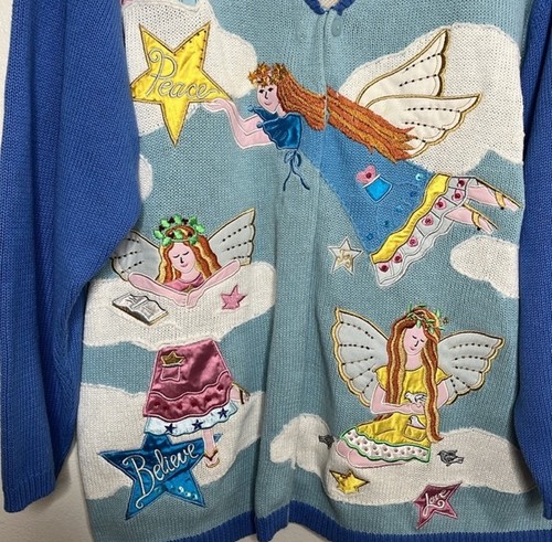 The Quacker Factory Blue Angel Embroidered Beaded Cardigan Women Size 2X BLEMISH - Picture 3 of 5
