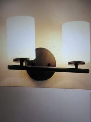 Progress Lighting Replay 13 in. 2-Light Black Etched Glass Vanity Light