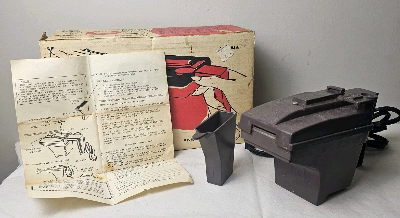 Vintage Steam-a-way Portable Steamer 1970 Ronco ™ In The Box w/Instructions