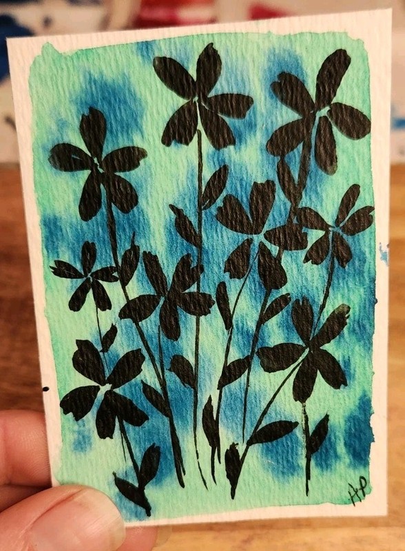 ACEO Watercolor Painting Floral Flowers Art Card Original ATC Collectible Card