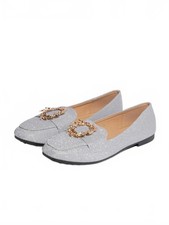 Silver Ballet Shoes Flat Size 3 Womens Lightweight Low Heel Loafers Bridal Smart