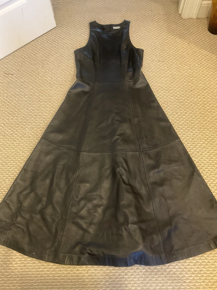 Vintage 100% Leather Newport News Maxi Dress Black Full Skirt Sleeveless 10 M 8 - Image 2 of 4