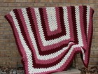 Vintage Crochet Afghan Handmade Throw Blanket Maroon Mauve & White  Large 50X60"