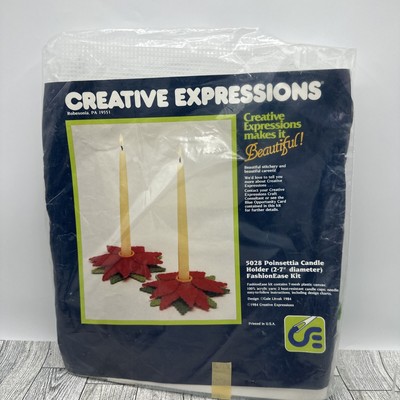 Creative Expressions Plastic Canvas 5028 Poinsettia Candle Holder 2-7'' VTG USA