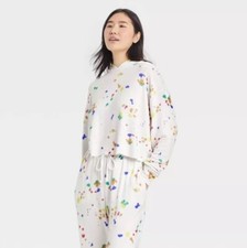 Womens Stretch Splatter-Print Lounge Hooded Sweatshirt White - Colsie Small