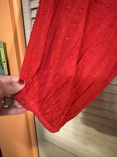 NWOT Old Navy Tunic Blouse XL Red Semi Sheer Gold Metallic Thread Peasant - Picture 6 of 9
