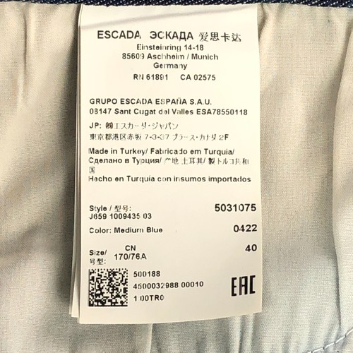 Escada Jeans 40 (US Size 10) Blue Straight Leg High Rise Gold Roses Rhinestones - Picture 9 of 16