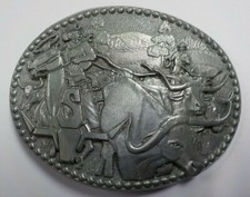 Vintage Steer Wrangling Roundup Pewter Belt Buckle by Award Design Metals