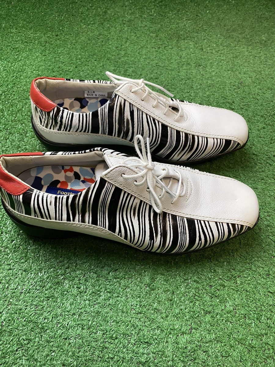 FootJoy FJ LoPro Collection White Zebra Print Spike Shoes Womens