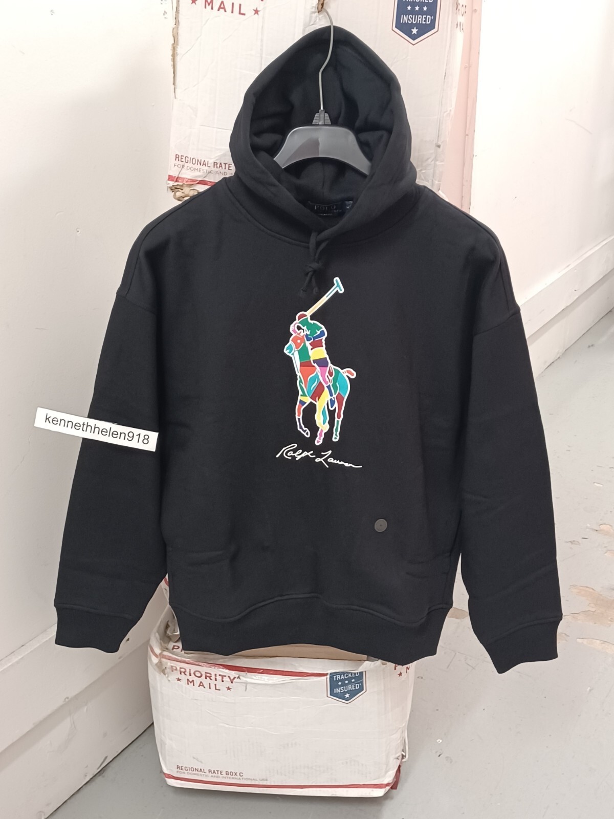 POLO RALPH LAUREN BIG PONY FELPA CON CAPPUCCIO FELPA NERA TAGLIA MEDIA