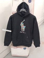 POLO RALPH LAUREN BIG PONY FLEECE HOODIE SWEATSHIRT BLACK SIZE MEDIUM