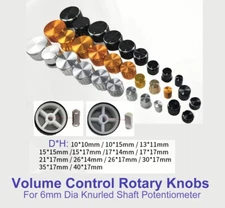 6pcs Volume Control Rotary Knobs for 6mm Dia Knurled D Shaft Potentiometer