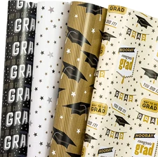 Graduation Wrapping Paper Sheet - 12 Sheet with 4 Different Classic Design for B