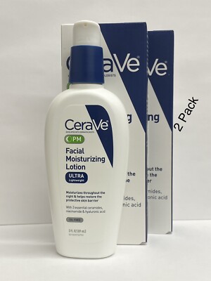 2 Pack -CeraVe Facial Moisturizing Lotion PM Ultra Lightweight 3 oz Each