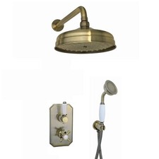 Shower Head Handshower Kit Regent Twin Crosshead 8" Brass White ENKI SH0081