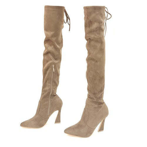 Glasur Damen elegante Overknee Stiefel seitlicher Reißverschluss mit skulpturalem Absatz - Bild 36 von 41