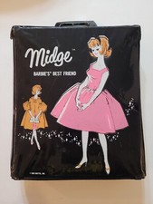Vintage 1963 Mattel Barbie's Friend MIDGE Doll Case Black Vinyl with Handle