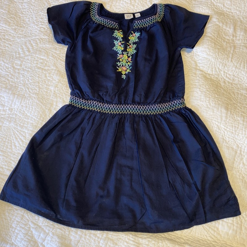 Girls Gap Dark Blue Dress W Embroidered Design Size Small Regular.