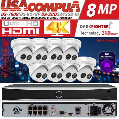 HIKVISION 8MP IP Security Camera System NVR 8CH DS-2CD2343G2-IU 2.8mm Lot