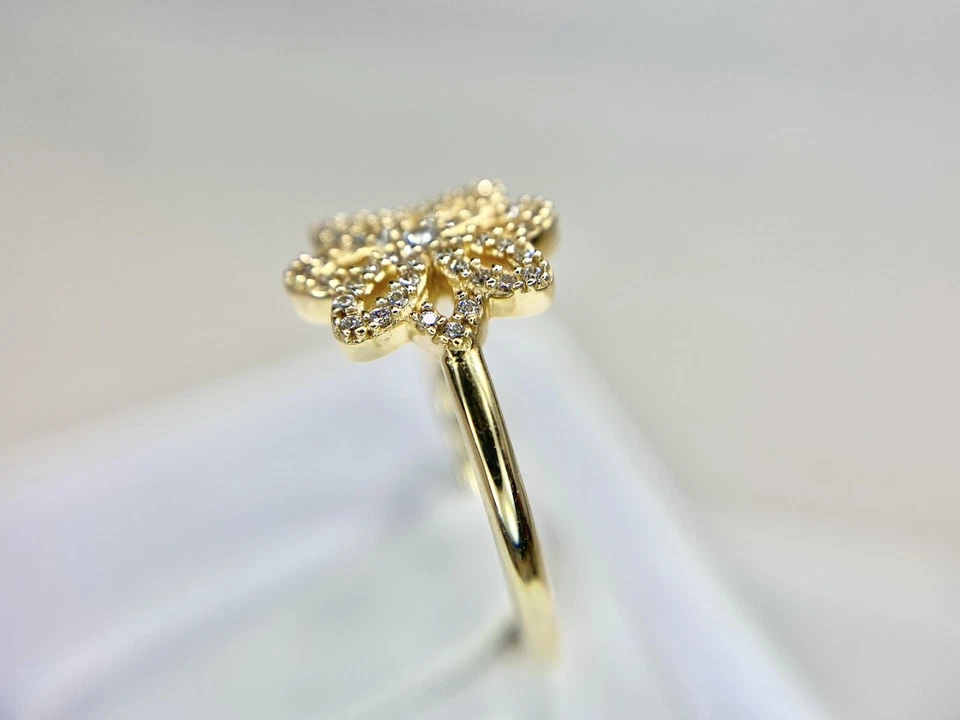 14k 黄金设计师天然圆形钻石花朵形状小鸡尾酒戒指 — 第 3/4 张图片