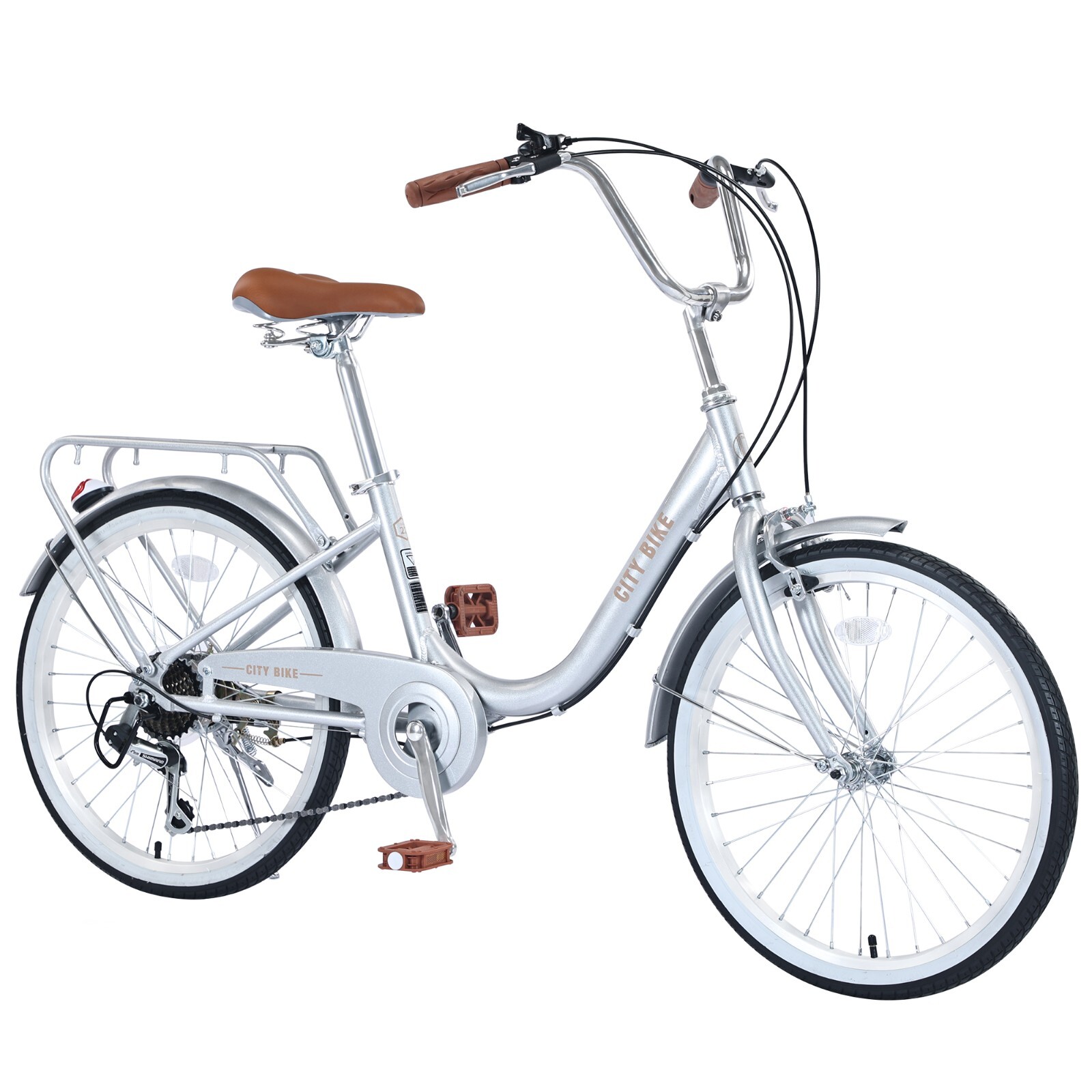 Kids Bike, 22 Inch 7 Speed Girls Bicycle with Aluminium Alloy Frame, Silver