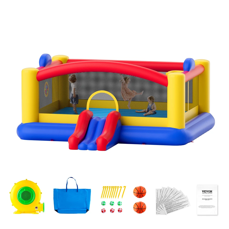 VEVOR Inflatable Bounce House Bouncy Jumping Castle with Blower Slide for Kids