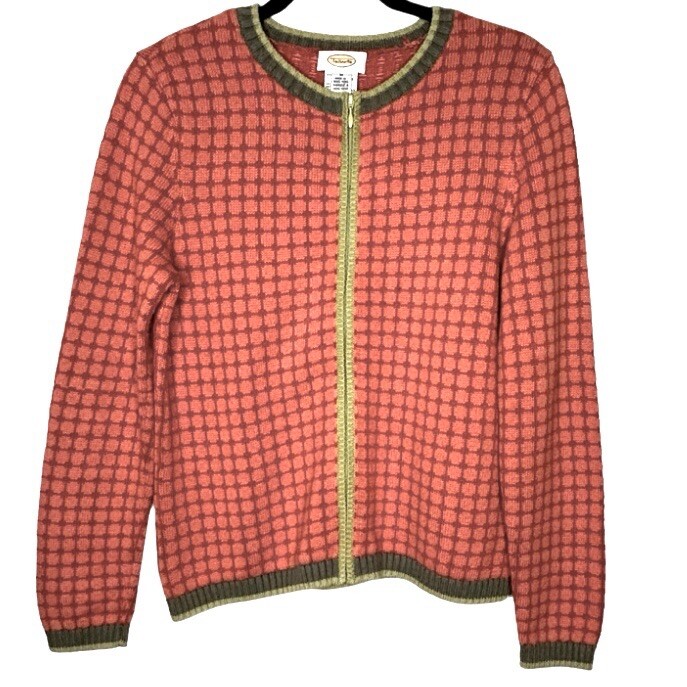 Talbots Vintage Checked Pattern Full Zip Knit Car… - image 1