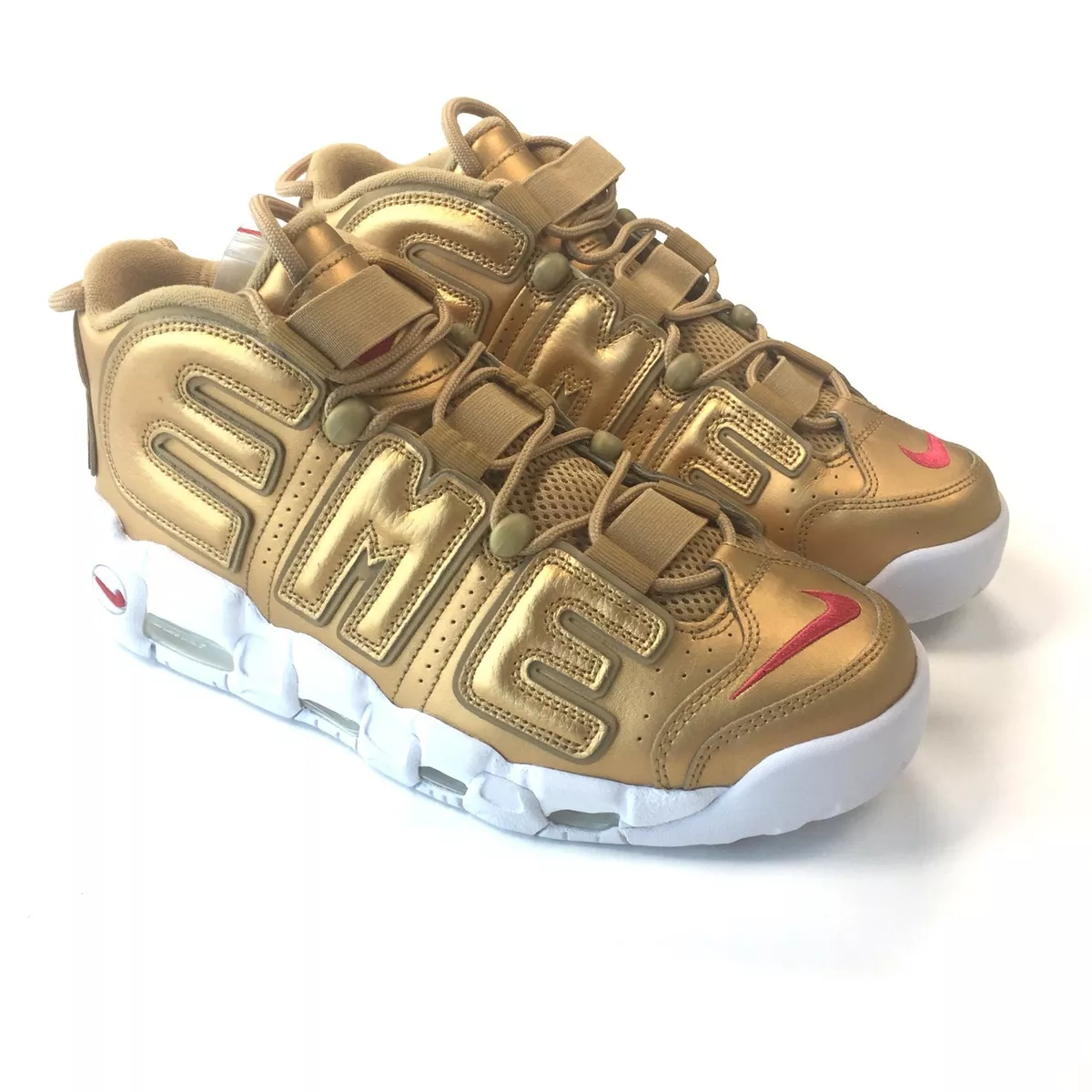 NWT Nike Supreme NY Mens Gold Metallic Air More Uptempo Sneakers 10 DS AUTHENTIC