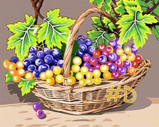 Harvest Season Grapes in a Basket Printed Needlepoint Canvas  FA121