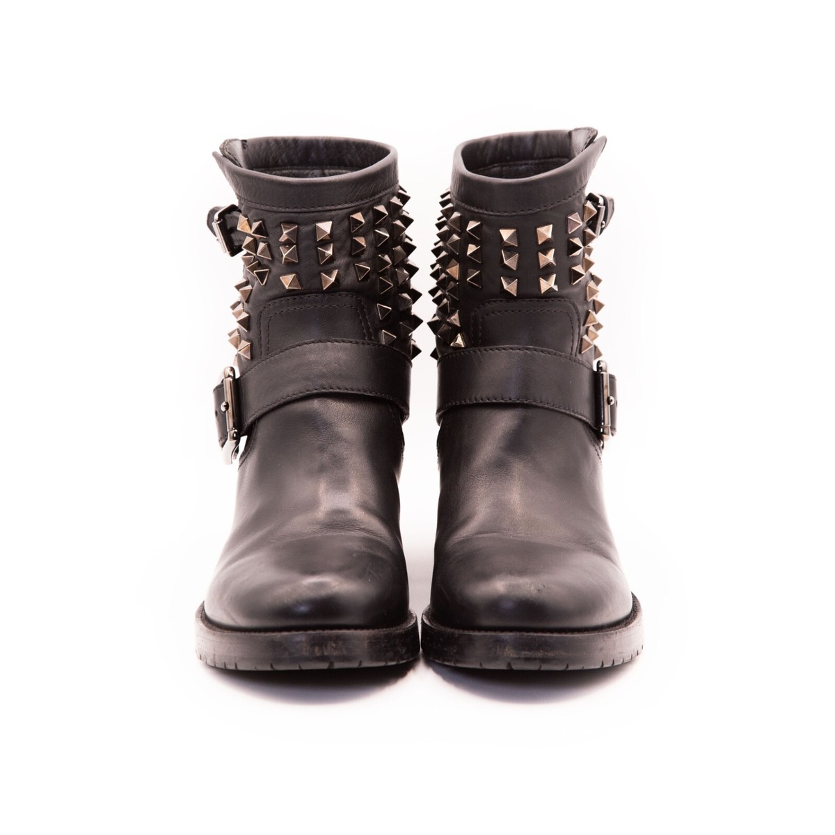 Valentino Rockstud Noir black leather Biker Motorcycle boots