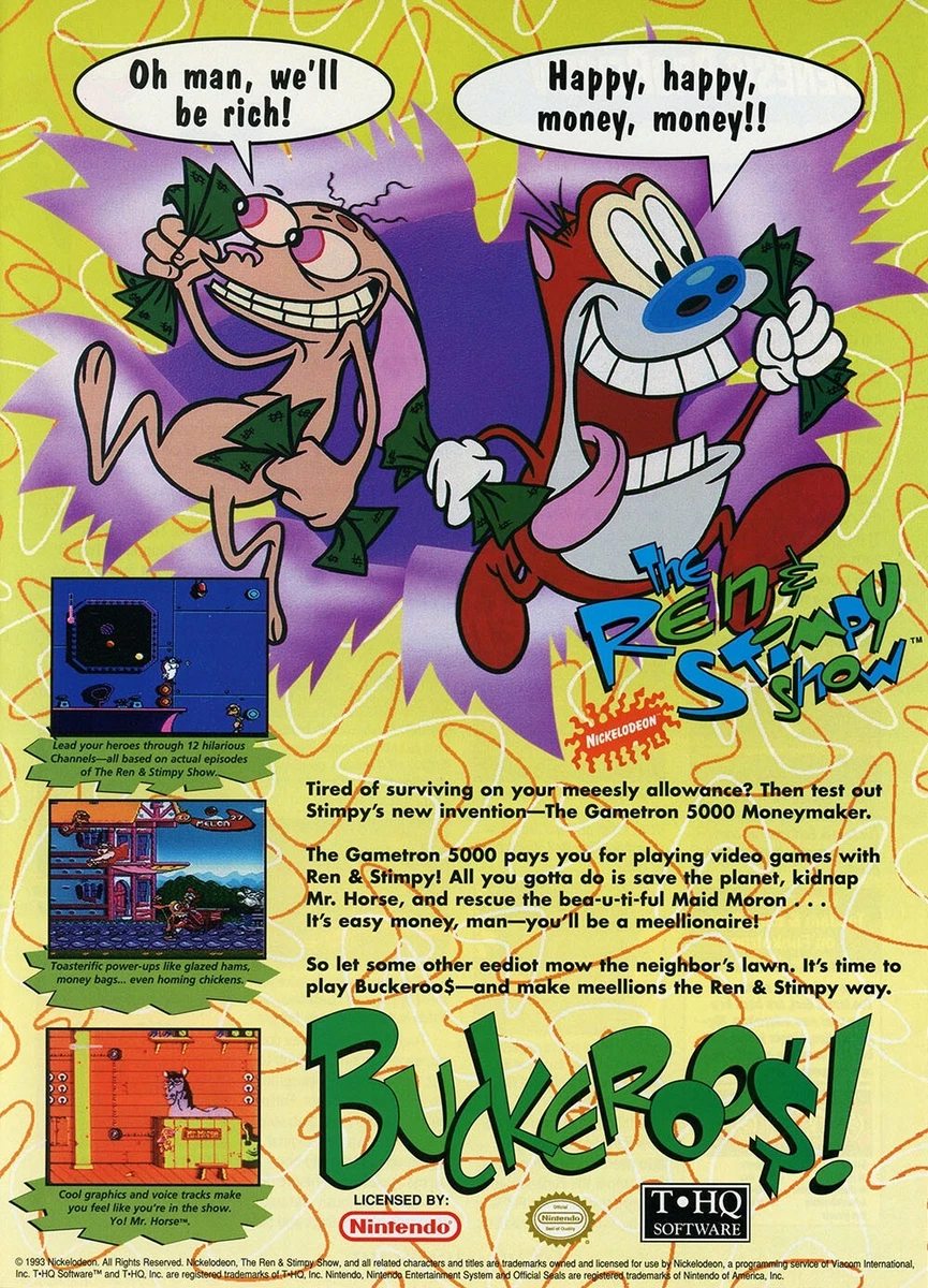 Ren And Stimpy Buckeroos SNES Original 1993 Ad Authentic Video Game Promo