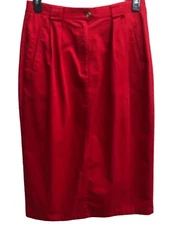 Vintage Hasting & Smith Midi Skirt Sz 14 Red Twill Zip Front Pockets