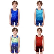 Unisex Kids Geometric Printed Jumpsuits Wrestling Singlet Sports Bodysuits Gym