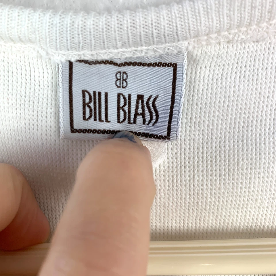 Camisa de rizo vintage años 80 Bill Blass blanca manga corta pecho 40" mediana Foto 4 de 4