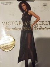 New Victoria's Secret Signature Gold Collection Hosiery Silky Opaque Navy Small