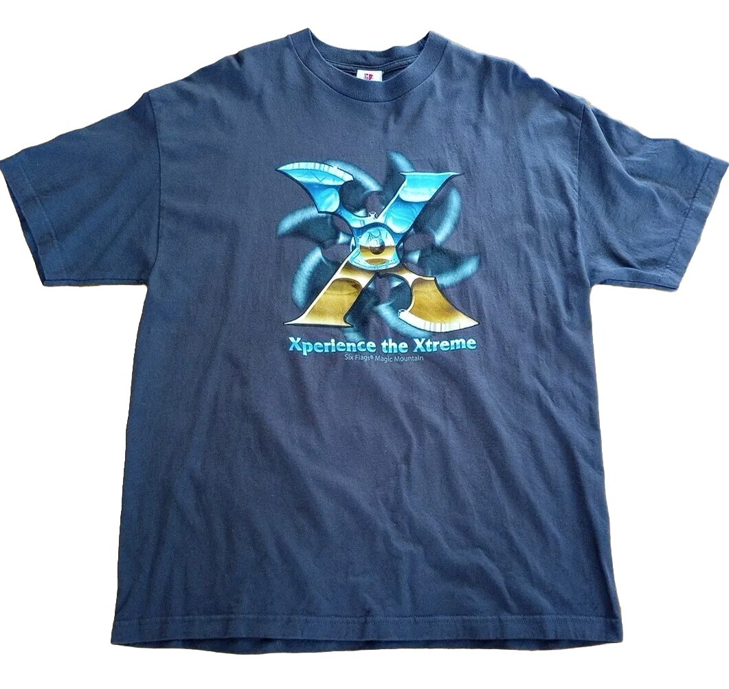 Six Flags Magic Mountain Rollercoaster Graphic T-Shirt Gray XL