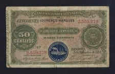 Portugal PORTUGUESE Mozambique 50 CENTAVOS 1914 P-55 FINE Unique LIST ON EBAY
