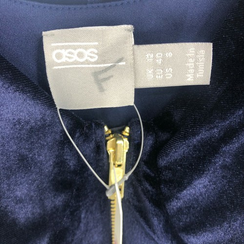 Asos Velvet Mini Dress Blue Bodycon Size 8 NWT exposed front zipper - Picture 2 of 2