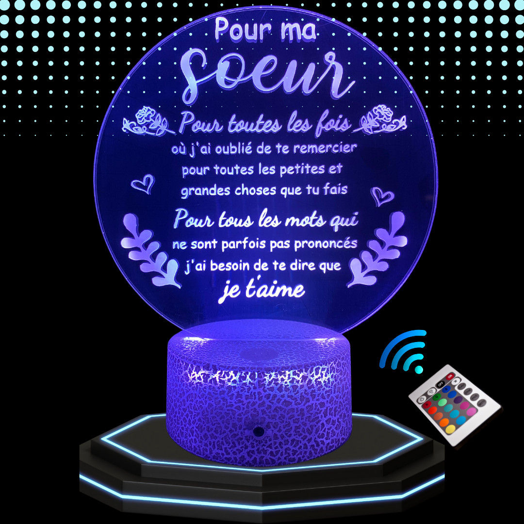 Idée cadeau Soeur lampe chevet 3D veilleuse multicolore pour Noël
