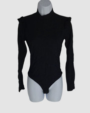 86 Only Hearts Women's Black Long Sleeve Ruffle Trim Bodysuit Size Medium