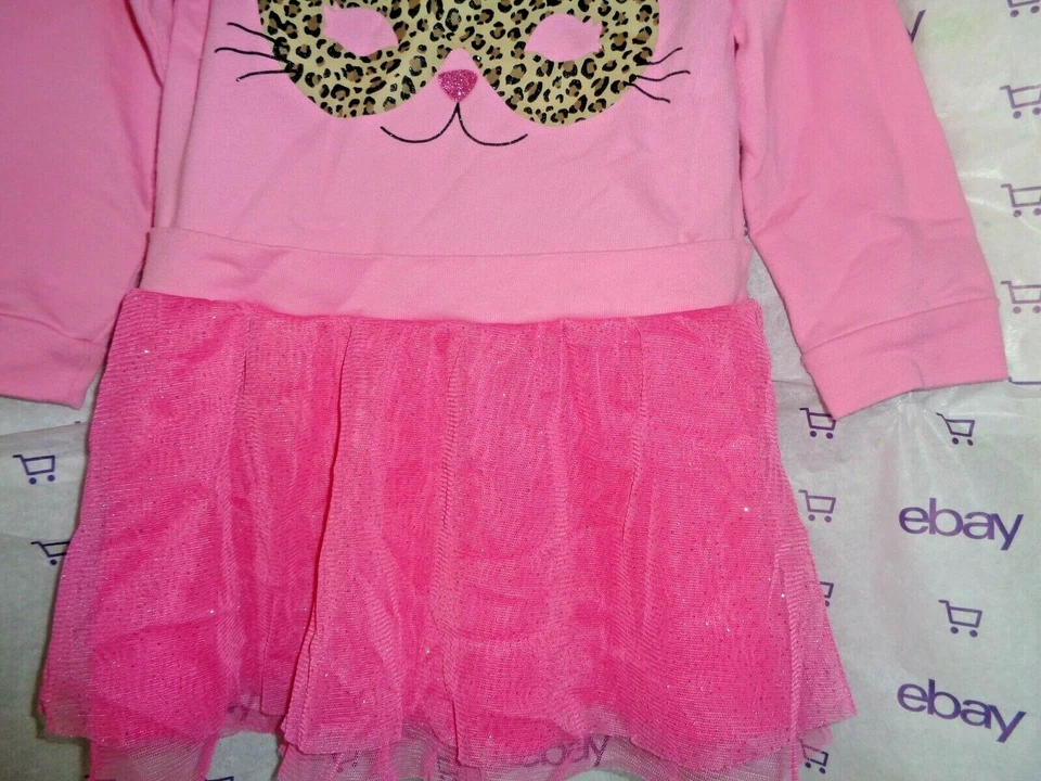 Healthtex Kitty metallic 3T girls sweat dress pink long sleeve lined net skirt - Image 3 of 4